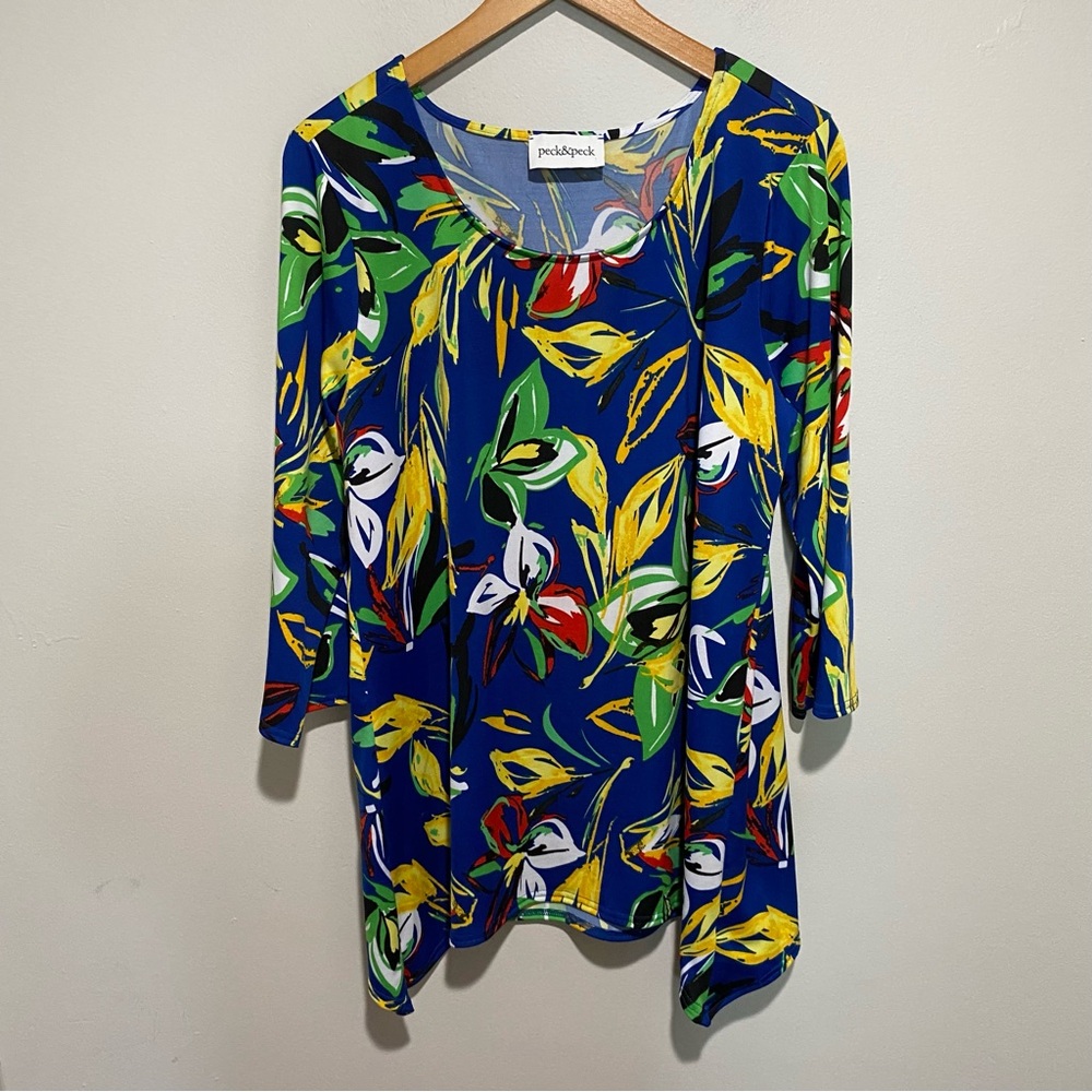 Peck & Peck Women's Blue Multicolor Floral Tunic Size L